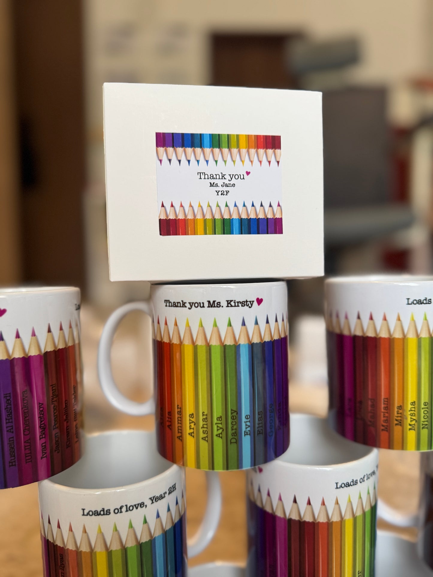 Color pencil mug - teacher mug with children’s names