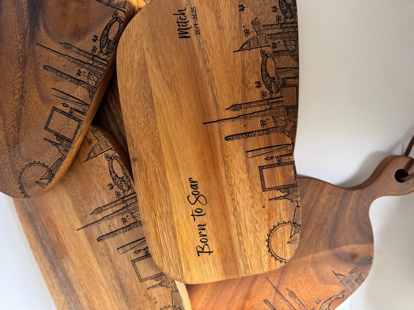 Skyline acacia board with quote