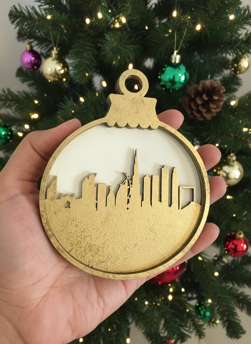 Dubai skyline wooden ornament