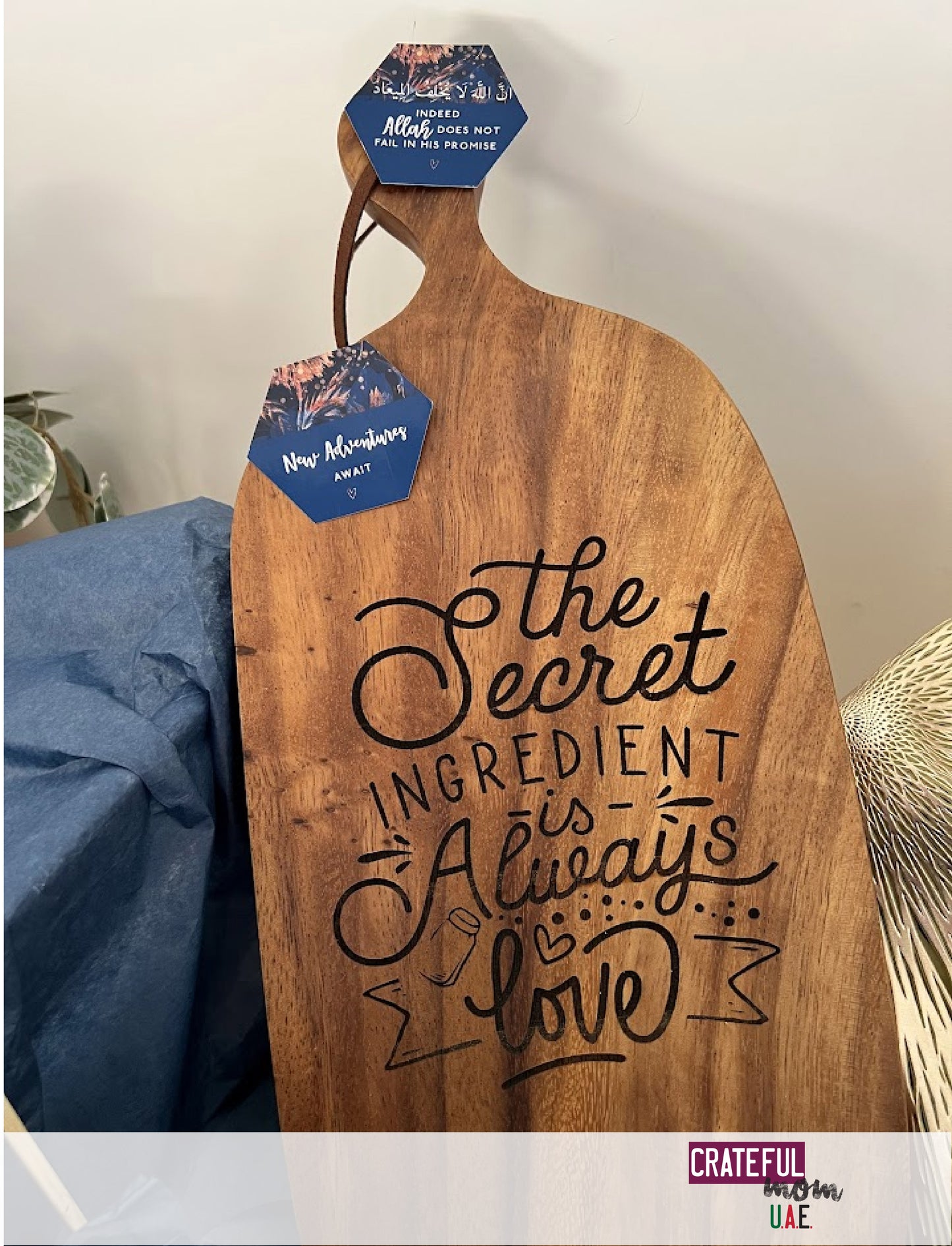 Skyline acacia board with quote