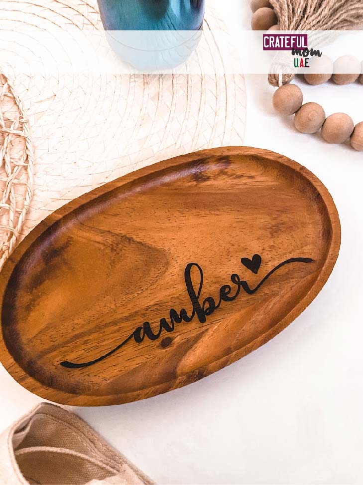 Name with swoosh - Personalized engraved Acacia trinket tray