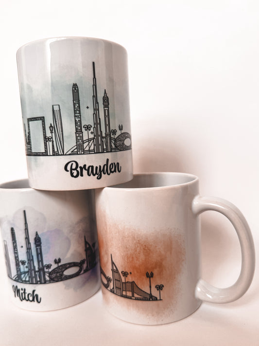 Skyline ceramic mugs with name