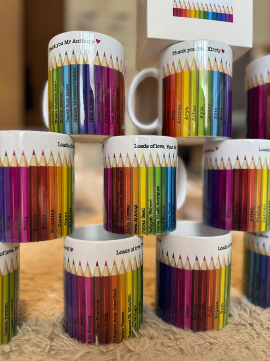 Color pencil mug - teacher mug with children’s names